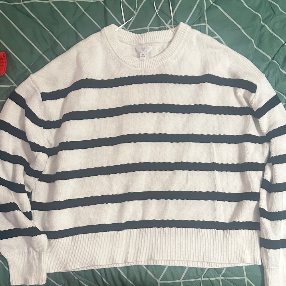 Time and Tru White and Black Striped Sweater